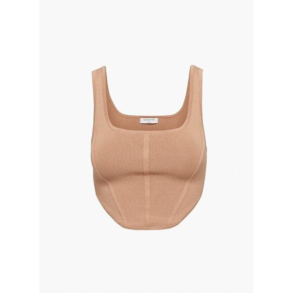 Babaton Sculpt Knit Bustier Tank Top Gold Camel - XS - Picture 1 of 7
